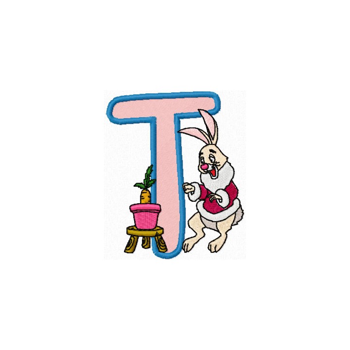 Rabbit Alphabet Letter T embroidery design - Embroidery Design