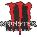 Embroidery design preview of the Monster Energy red logo, showcasing detailed stitching and vibrant colors.