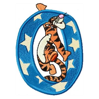 Tigger Alphabet Letter O embroidery design featuring playful Tigger motif for creative stitching on various items.