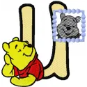 Winnie Pooh loves his portrait letter U embroidery design featuring playful and colorful stitching patterns.