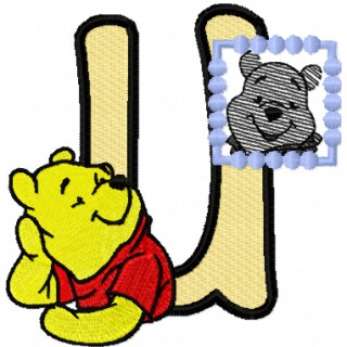 Winnie Pooh loves his portrait letter U embroidery design - Embroidery Design