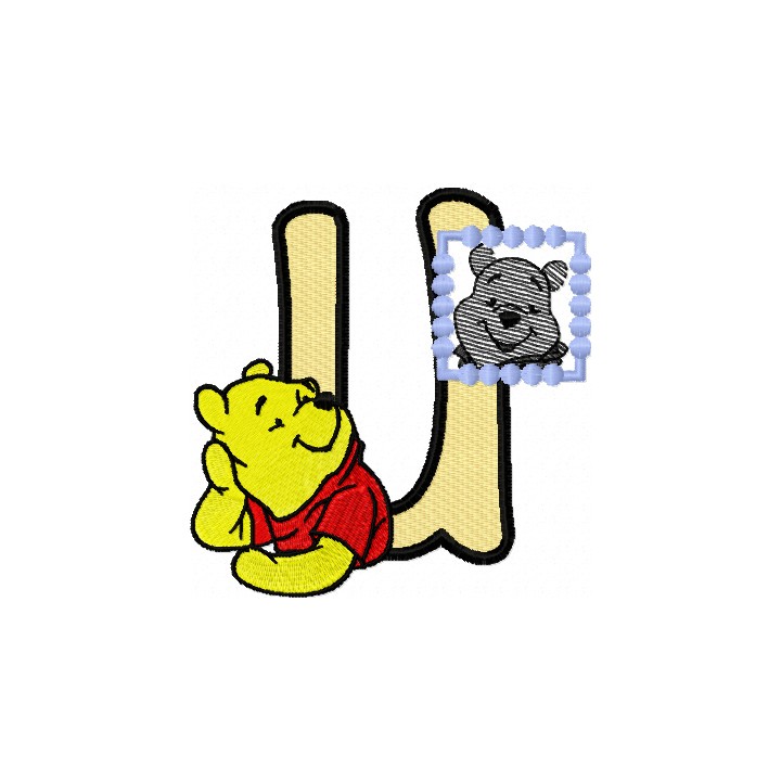 Winnie Pooh loves his portrait letter U embroidery design - Embroidery Design