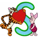 Tigger with heart and Piglet Alphabet Letter S embroidery design from Pooh Numbers and Alphabet collection