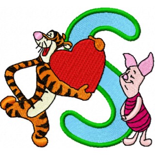 Tigger with heart and Piglet Alphabet Letter S embroidery design - Embroidery Design