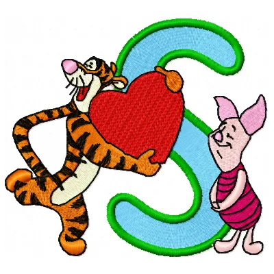 Tigger with heart and Piglet Alphabet Letter S embroidery design from Pooh Numbers and Alphabet collection
