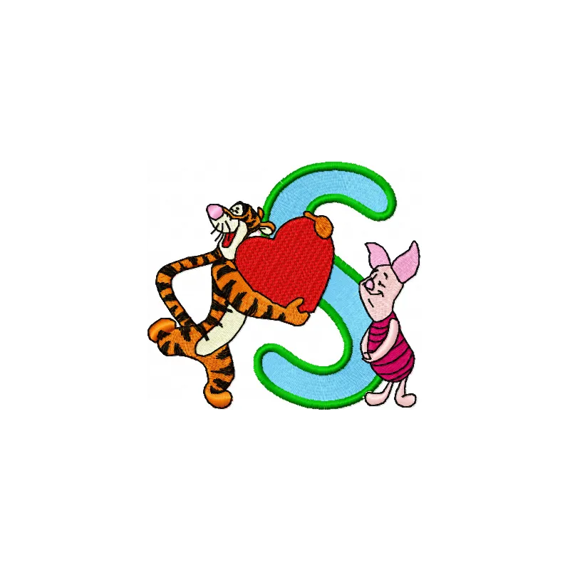 Tigger with heart and Piglet Alphabet Letter S embroidery design from Pooh Numbers and Alphabet collection