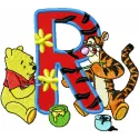 Winnie Pooh and Tigger painting Alphabet Letter R embroidery design for playful stitching projects.