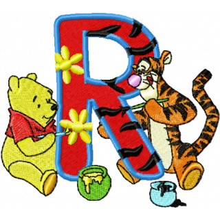 Winnie Pooh and Tigger painting Alphabet Letter R embroidery design - Embroidery Design