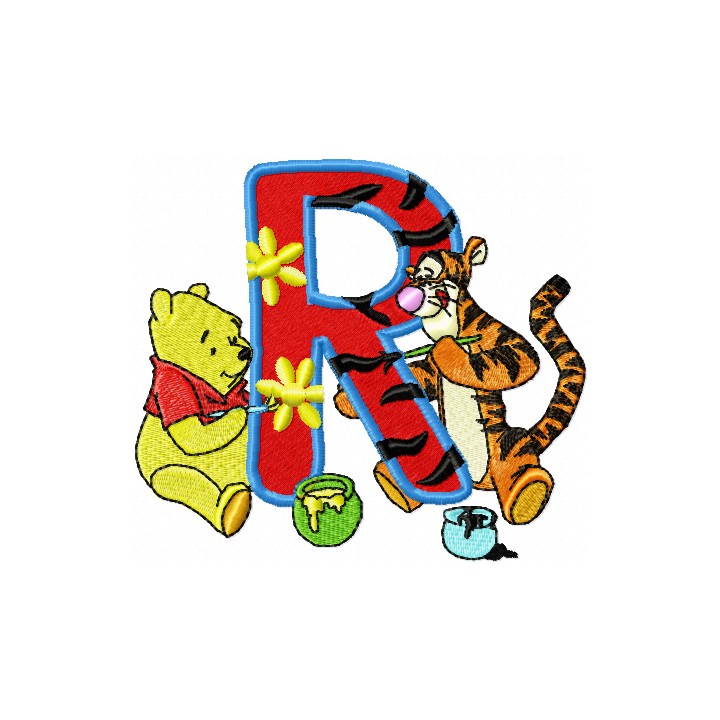 Winnie Pooh and Tigger painting Alphabet Letter R embroidery design - Embroidery Design