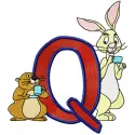 Rabbit and Gopher Alphabet Letter Q embroidery design featured in Pooh Numbers and Alphabet collection.