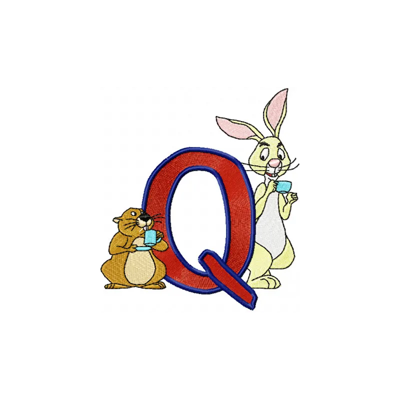 Rabbit and Gopher Alphabet Letter Q embroidery design featured in Pooh Numbers and Alphabet collection.