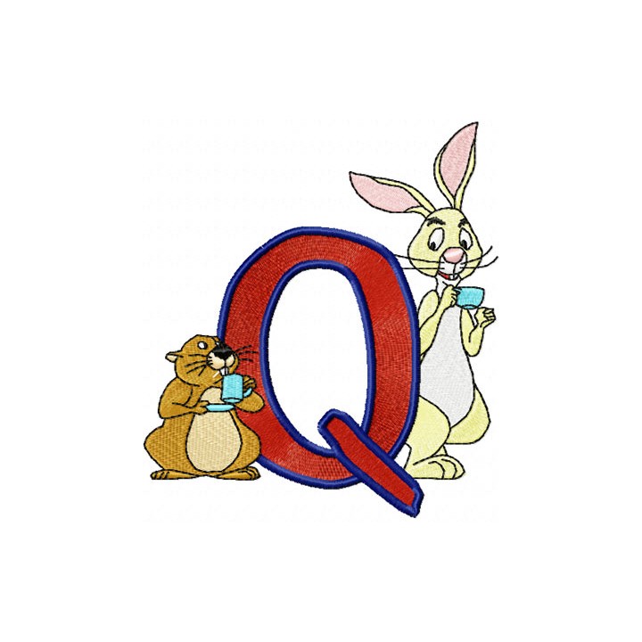 Rabbit and Gopher Alphabet Letter Q embroidery design - Embroidery Design