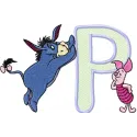 Eeyore and Piglet Alphabet Letter P embroidery design featuring whimsical characters for children's projects.