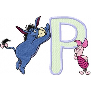 Eeyore and Piglet Alphabet Letter P embroidery design - Embroidery Design