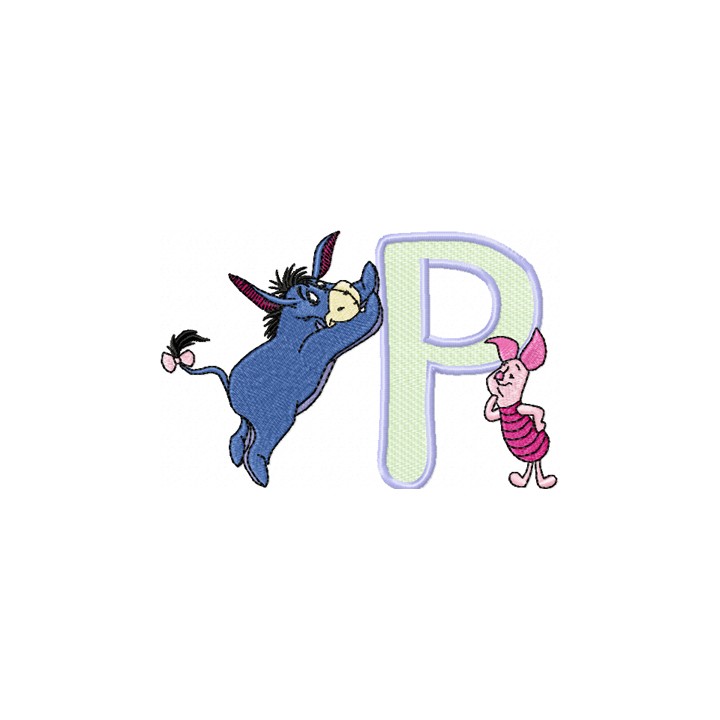 Eeyore and Piglet Alphabet Letter P embroidery design - Embroidery Design