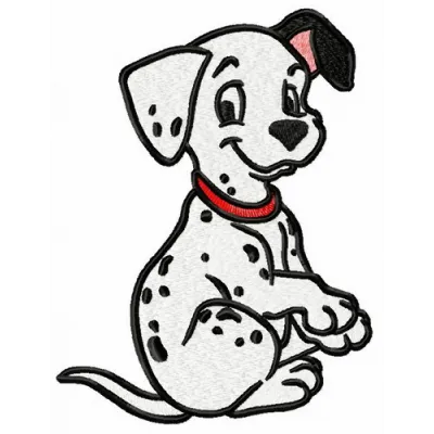 Patch embroidery design featuring adorable 101 Dalmatians, perfect for adorning jackets or bags.