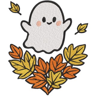 Cute Ghost with Autumn Leaves embroidery design - Embroidery Design