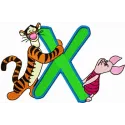 Tigger and Piglet letter X embroidery design featuring playful characters from Winnie the Pooh for creative stitching projec…