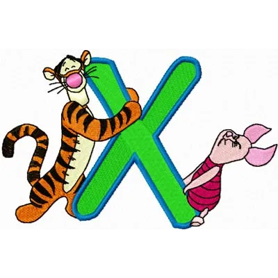 Tigger and Piglet letter X embroidery design featuring playful characters from Winnie the Pooh for creative stitching projec…