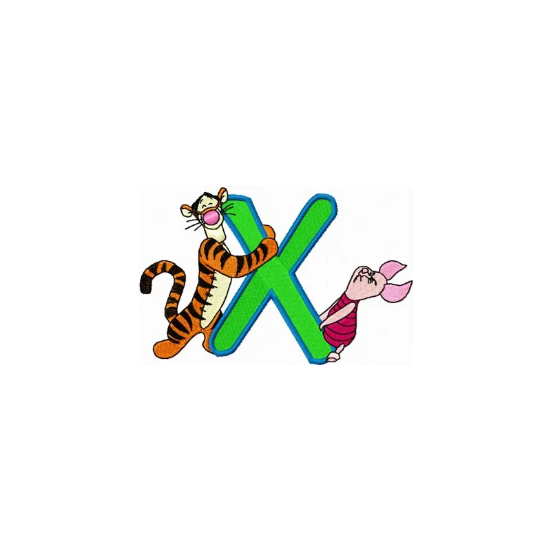 Tigger and Piglet letter X embroidery design featuring playful characters from Winnie the Pooh for creative stitching projec…