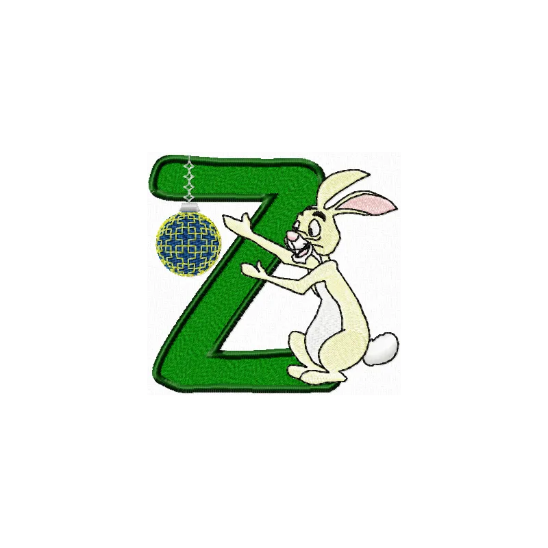 Rabbit letter Z embroidery design featuring a whimsical bunny motif, perfect for personalized stitching projects.