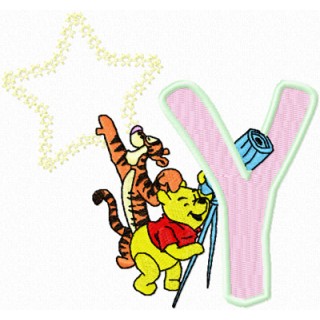 Winnie Pooh and Tigger look at the moon letter Y embroidery design - Embroidery Design