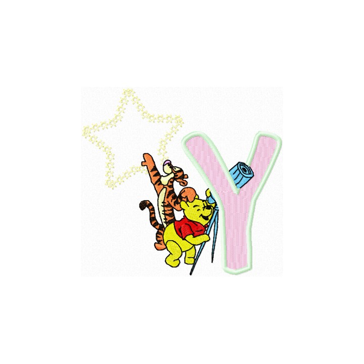 Winnie Pooh and Tigger look at the moon letter Y embroidery design - Embroidery Design