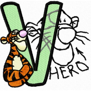 Tigger *Hero* letter V embroidery design - Embroidery Design