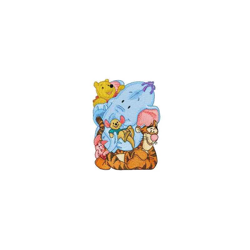 Winnie the Pooh and friends embroidery design featuring Tigger, Heffalump, Roo, and Piglet for creative projects.