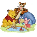 Winnie Pooh, Tigger, Eeyore, and Piglet embroidery design featuring beloved characters in vibrant stitching patterns.