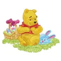 Winnie Pooh and Easter Bunny embroidery design featuring playful characters, perfect for festive stitching projects.