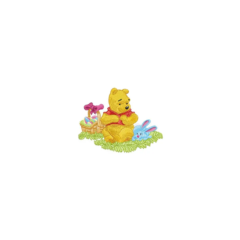 Winnie Pooh and Easter Bunny embroidery design featuring playful characters, perfect for festive stitching projects.