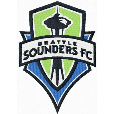 Seattle Sounders FC logo embroidery design featuring vibrant colors, ideal for stitching on sports apparel.