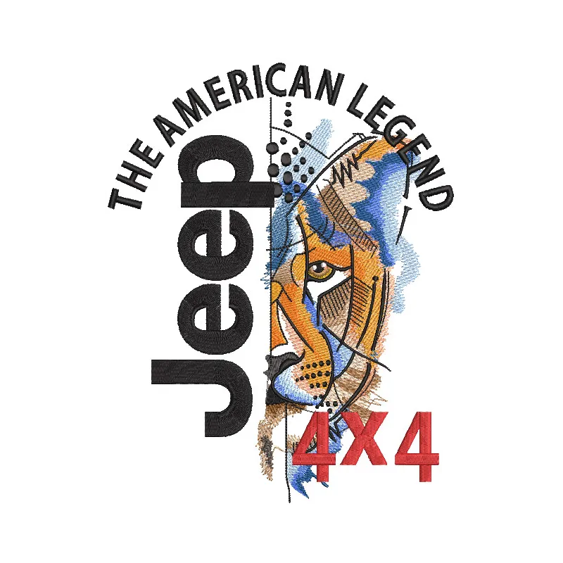 Embroidery design preview of a Jeep Panther logo, showcasing detailed stitching and vibrant colors.