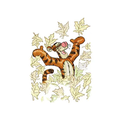 Tigger and autumn embroidery design featuring playful motifs for stitching on various fabric items.