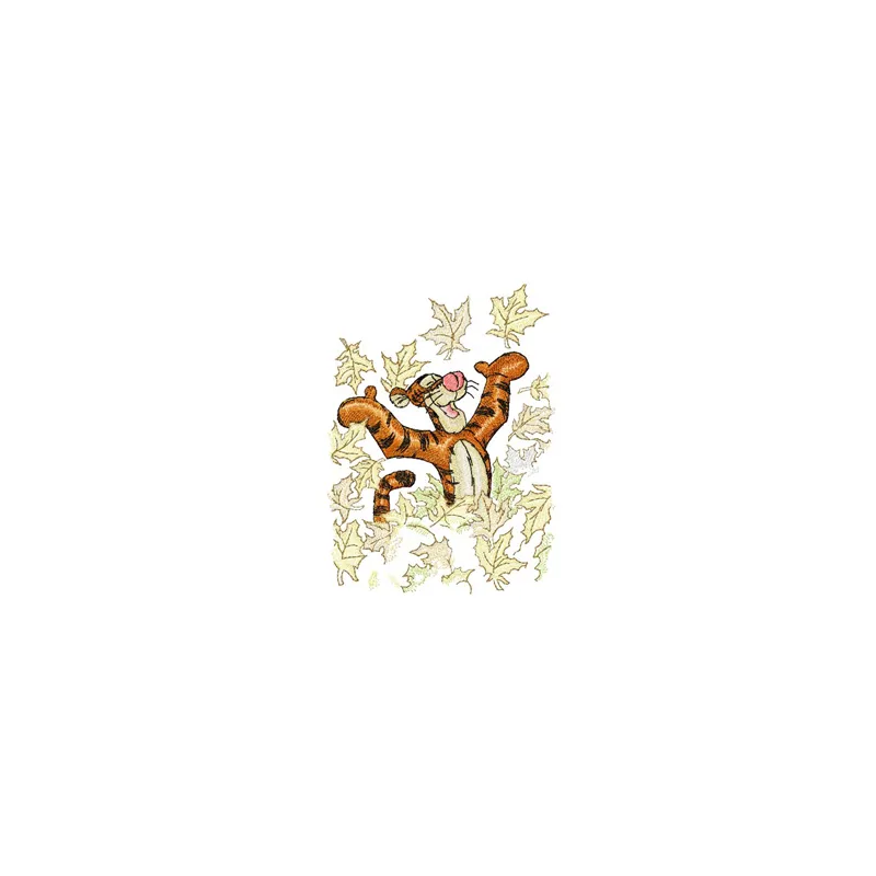 Tigger and autumn embroidery design featuring playful motifs for stitching on various fabric items.