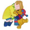 Embroidery design featuring Christopher Robin and Winnie Pooh, perfect for stitching on children's apparel and accessories.