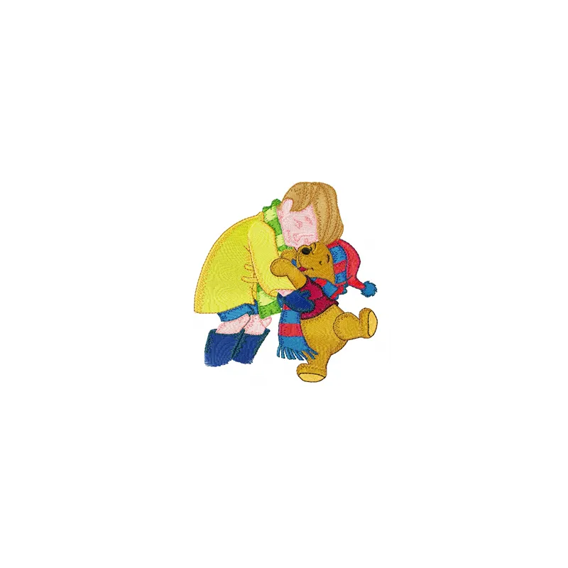 Embroidery design featuring Christopher Robin and Winnie Pooh, perfect for stitching on children's apparel and accessories.