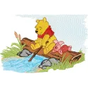 Winnie Pooh to the river embroidery design showcasing Pooh and friends, perfect for t-shirts and baby onesies.