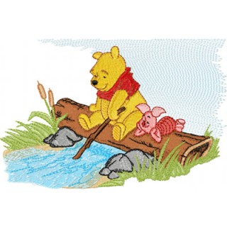 Winnie Pooh to the river embroidery design - Embroidery Design