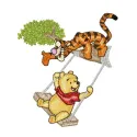 Winnie Pooh and Tigger swinging embroidery design featuring playful characters for delightful stitching projects.
