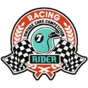Vintage racing label embroidery design showcasing retro automotive themes for creative stitching projects.