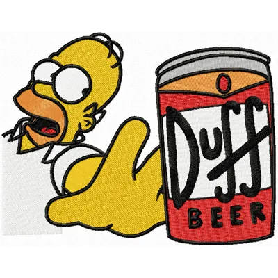 Homer Simpson inspired beer embroidery design featuring a whimsical motif ideal for casual wear on t-shirts or towels.