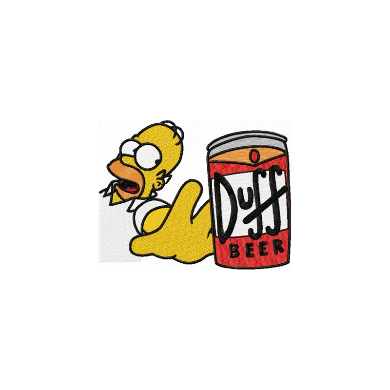 Homer Simpson inspired beer embroidery design featuring a whimsical motif ideal for casual wear on t-shirts or towels.
