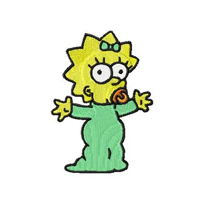 Maggie Simpson embroidery design featuring the beloved character, ideal for stitching on t-shirts and hoodies.