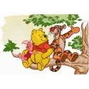 Embroidery design featuring Winnie Pooh and Tigger in a playful conversation, ideal for children's apparel and gifts.