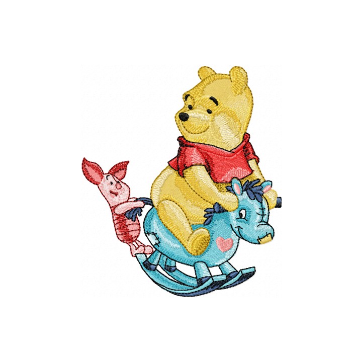 Winnie Pooh and Piglet riding Rocking Horse embroidery design - Embroidery Design