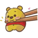 Embroidery design preview of a cute Sushi baby Pooh featuring vibrant colors and detailed stitching.
