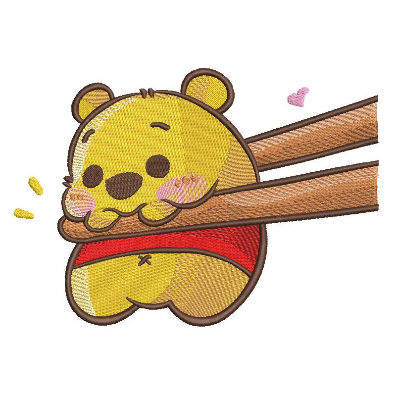 Embroidery design preview of a cute Sushi baby Pooh featuring vibrant colors and detailed stitching.