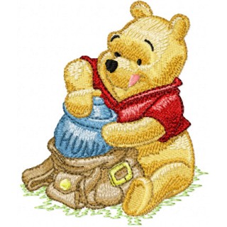Winnie Pooh with bag embroidery design - Embroidery Design